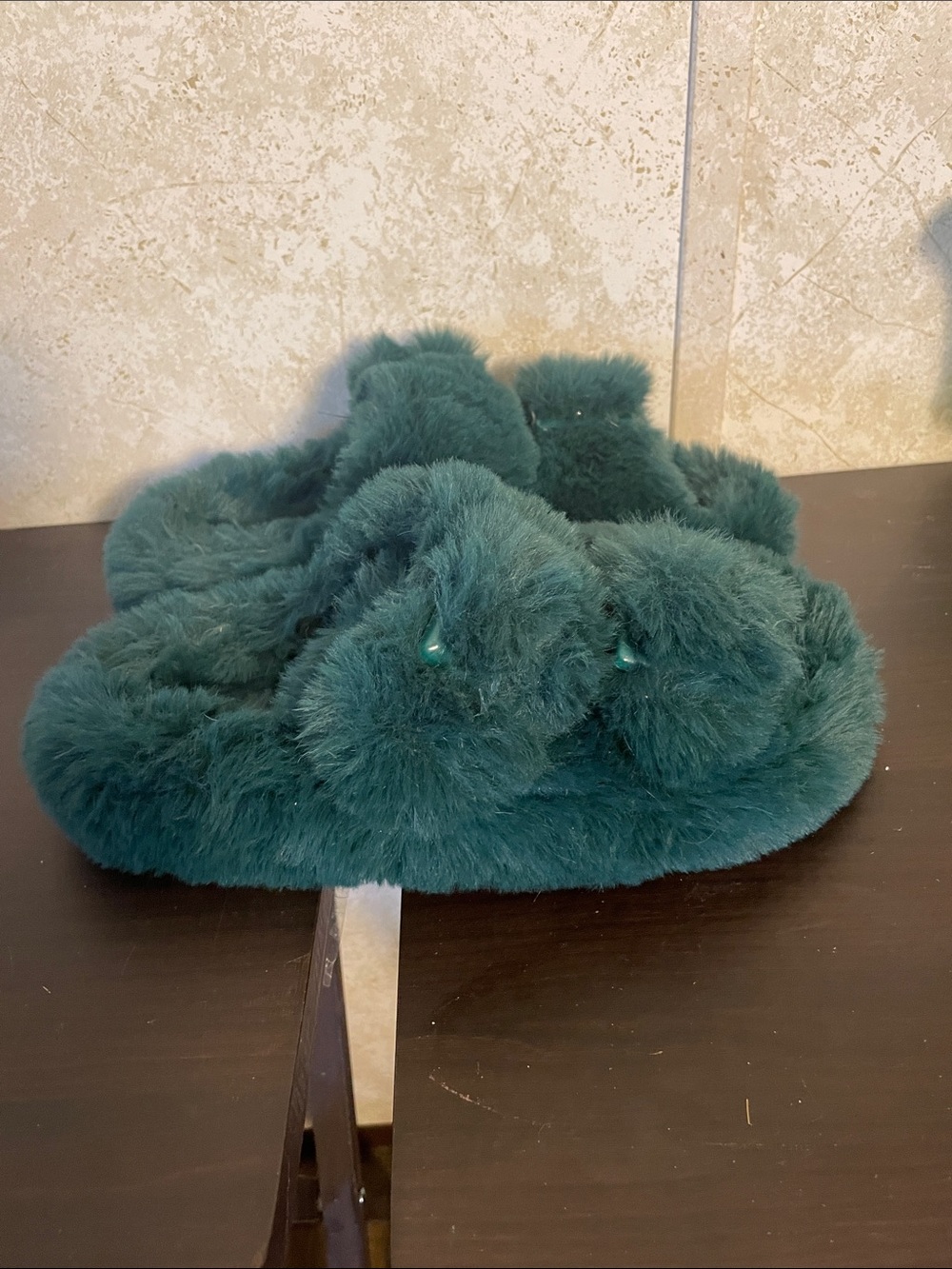 Emerald Green Free People Fuzzy Faux Fur Backless Slip-On Open Toe Slippers